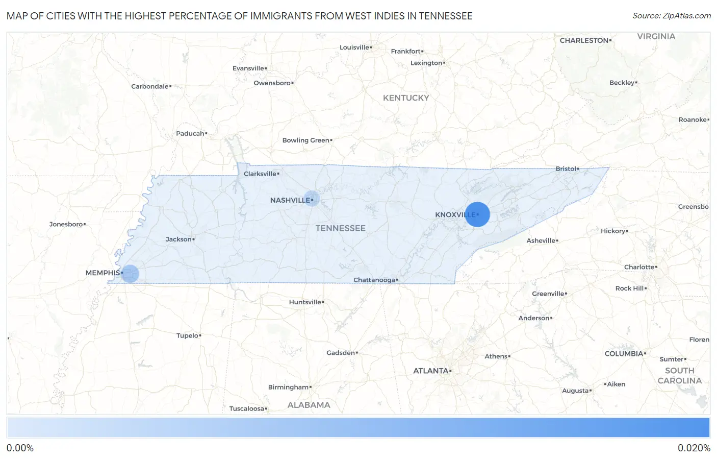 Cities with the Highest Percentage of Immigrants from West Indies in Tennessee Map