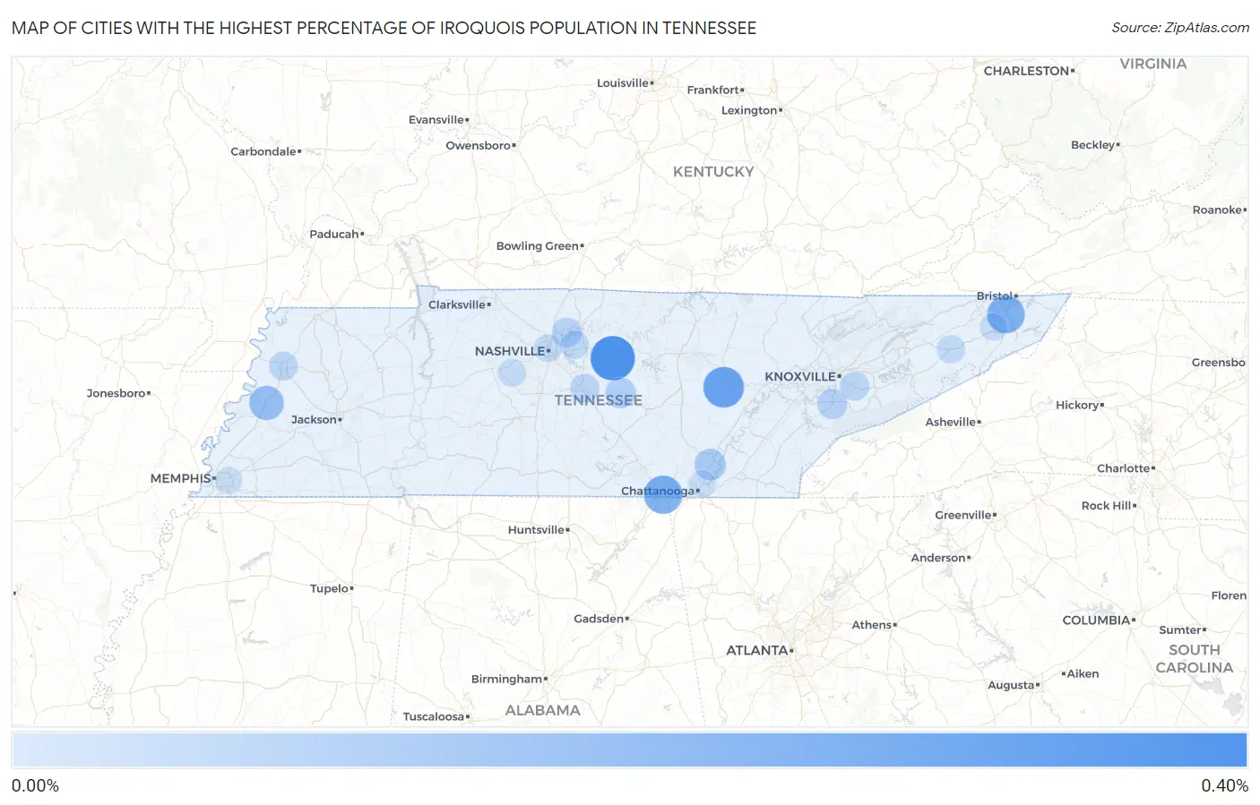 Cities with the Highest Percentage of Iroquois Population in Tennessee Map
