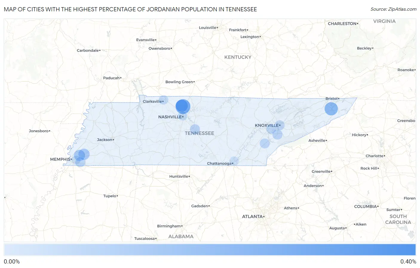 Cities with the Highest Percentage of Jordanian Population in Tennessee Map