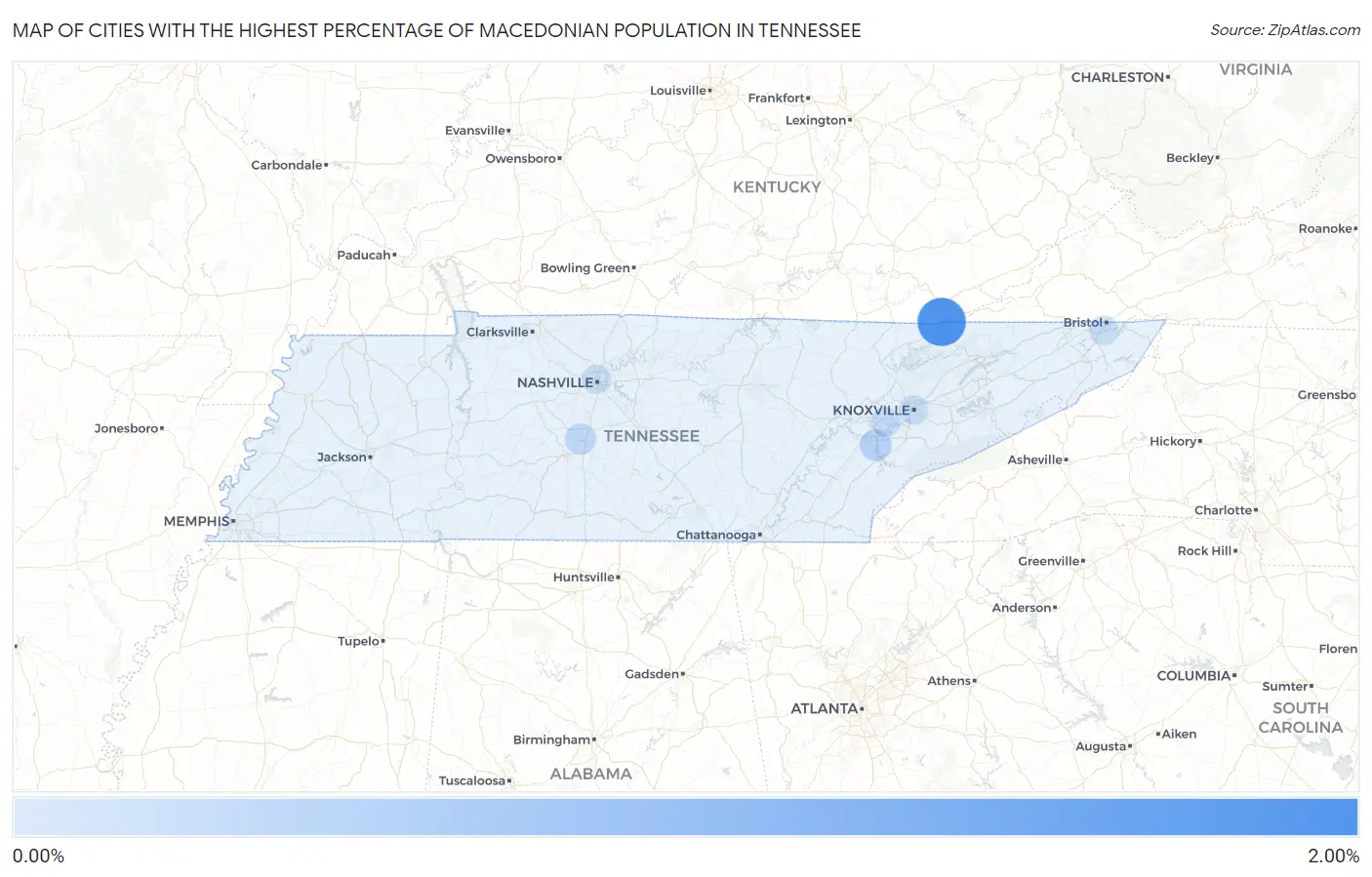 Cities with the Highest Percentage of Macedonian Population in Tennessee Map