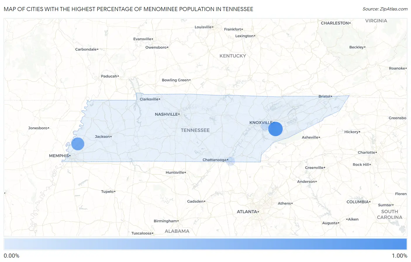 Cities with the Highest Percentage of Menominee Population in Tennessee Map