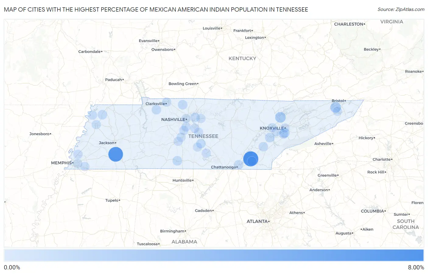 Cities with the Highest Percentage of Mexican American Indian Population in Tennessee Map