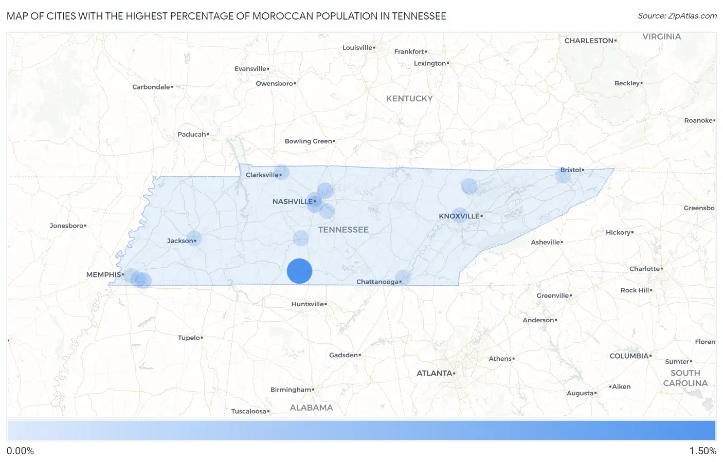 Cities with the Highest Percentage of Moroccan Population in Tennessee Map