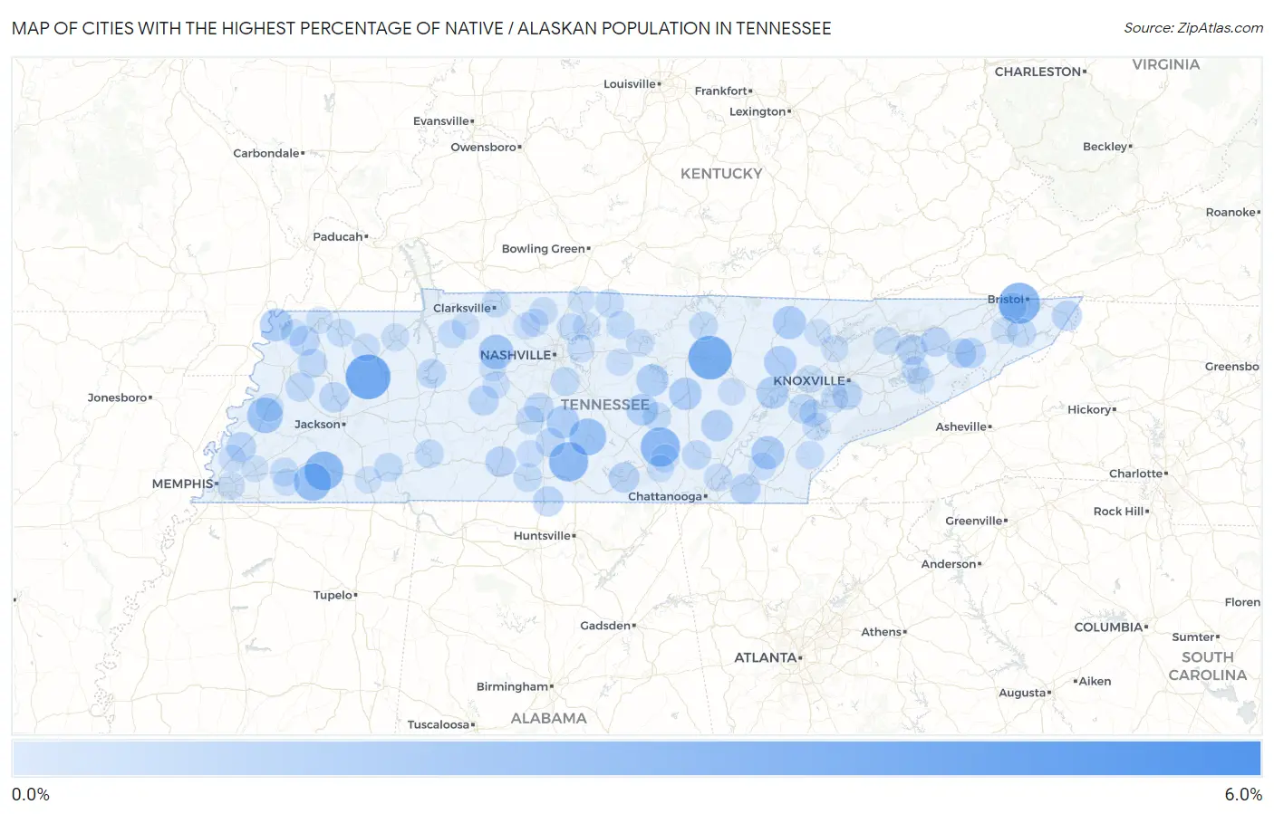 Cities with the Highest Percentage of Native / Alaskan Population in Tennessee Map