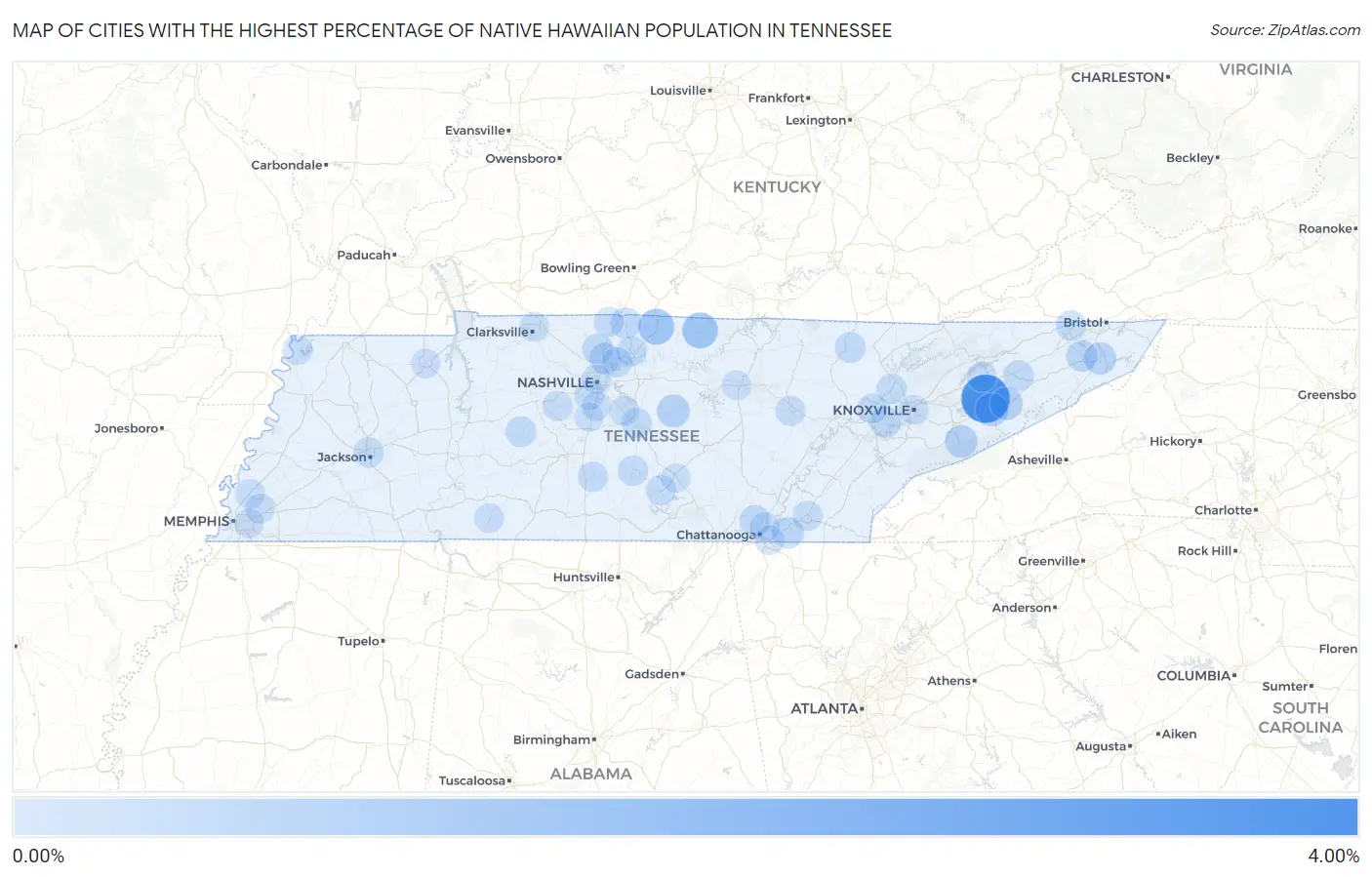 Cities with the Highest Percentage of Native Hawaiian Population in Tennessee Map