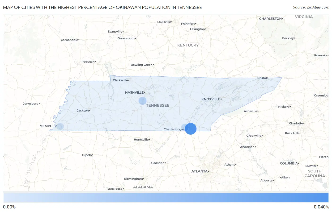 Cities with the Highest Percentage of Okinawan Population in Tennessee Map