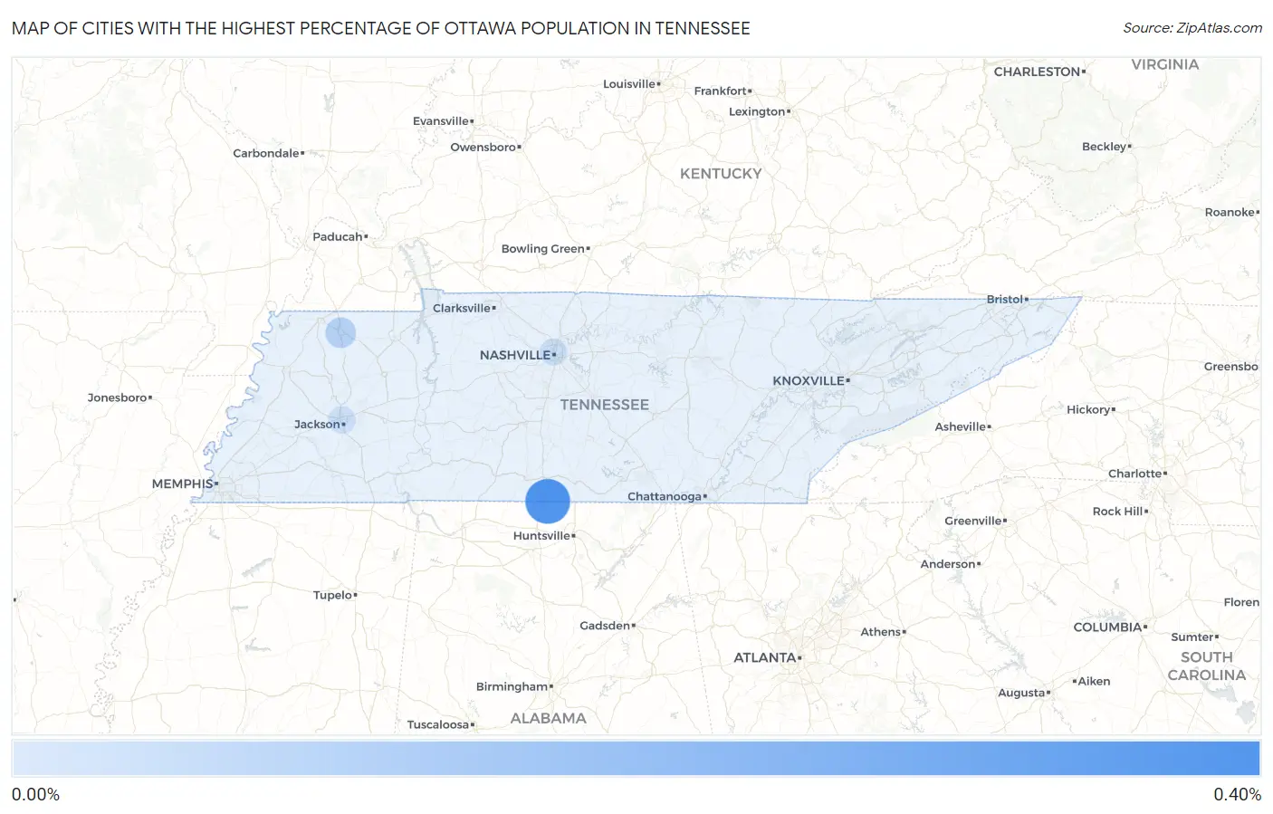 Cities with the Highest Percentage of Ottawa Population in Tennessee Map