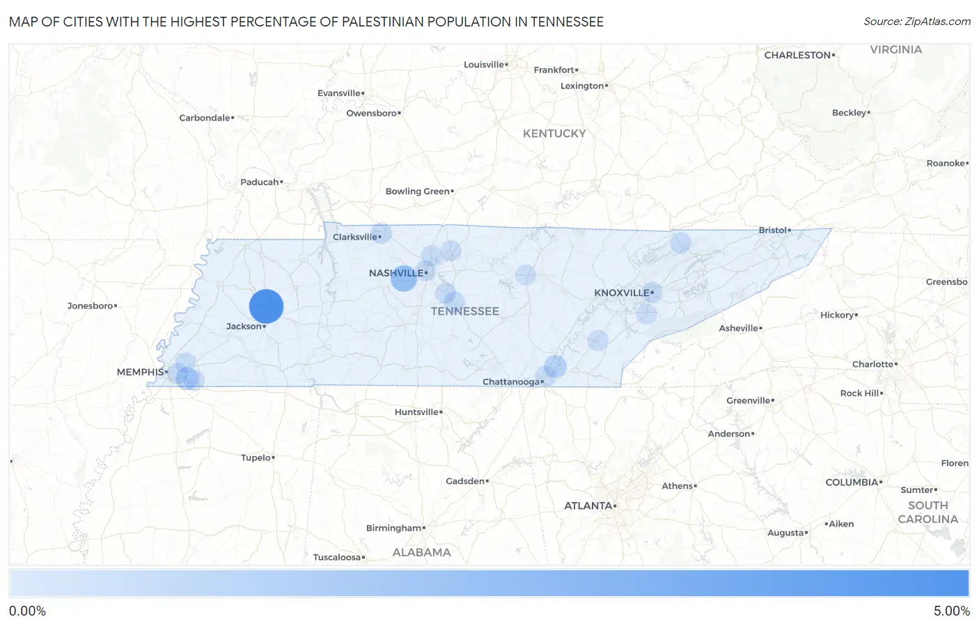 Cities with the Highest Percentage of Palestinian Population in Tennessee Map