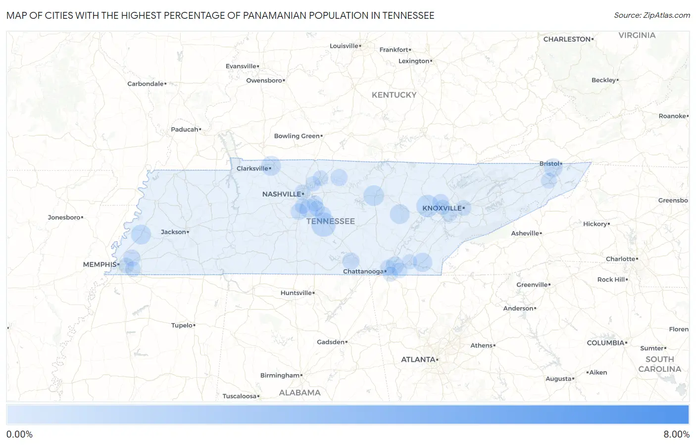 Cities with the Highest Percentage of Panamanian Population in Tennessee Map