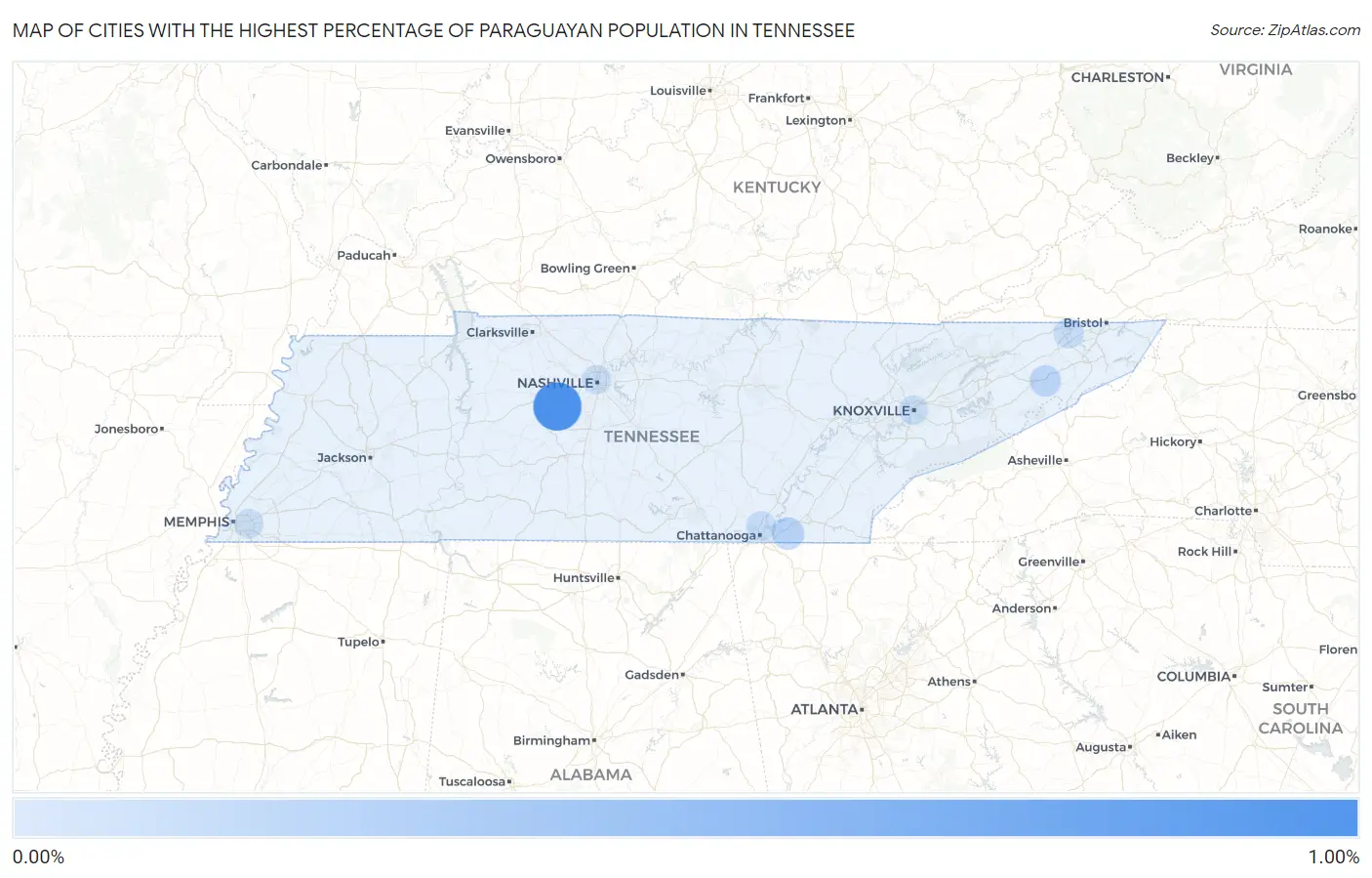Cities with the Highest Percentage of Paraguayan Population in Tennessee Map