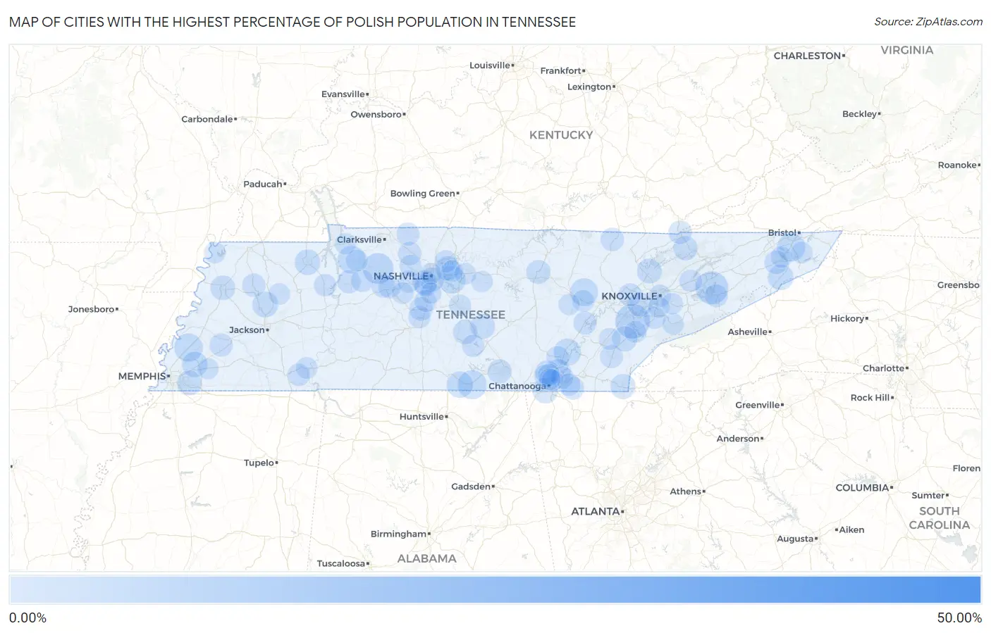 Cities with the Highest Percentage of Polish Population in Tennessee Map