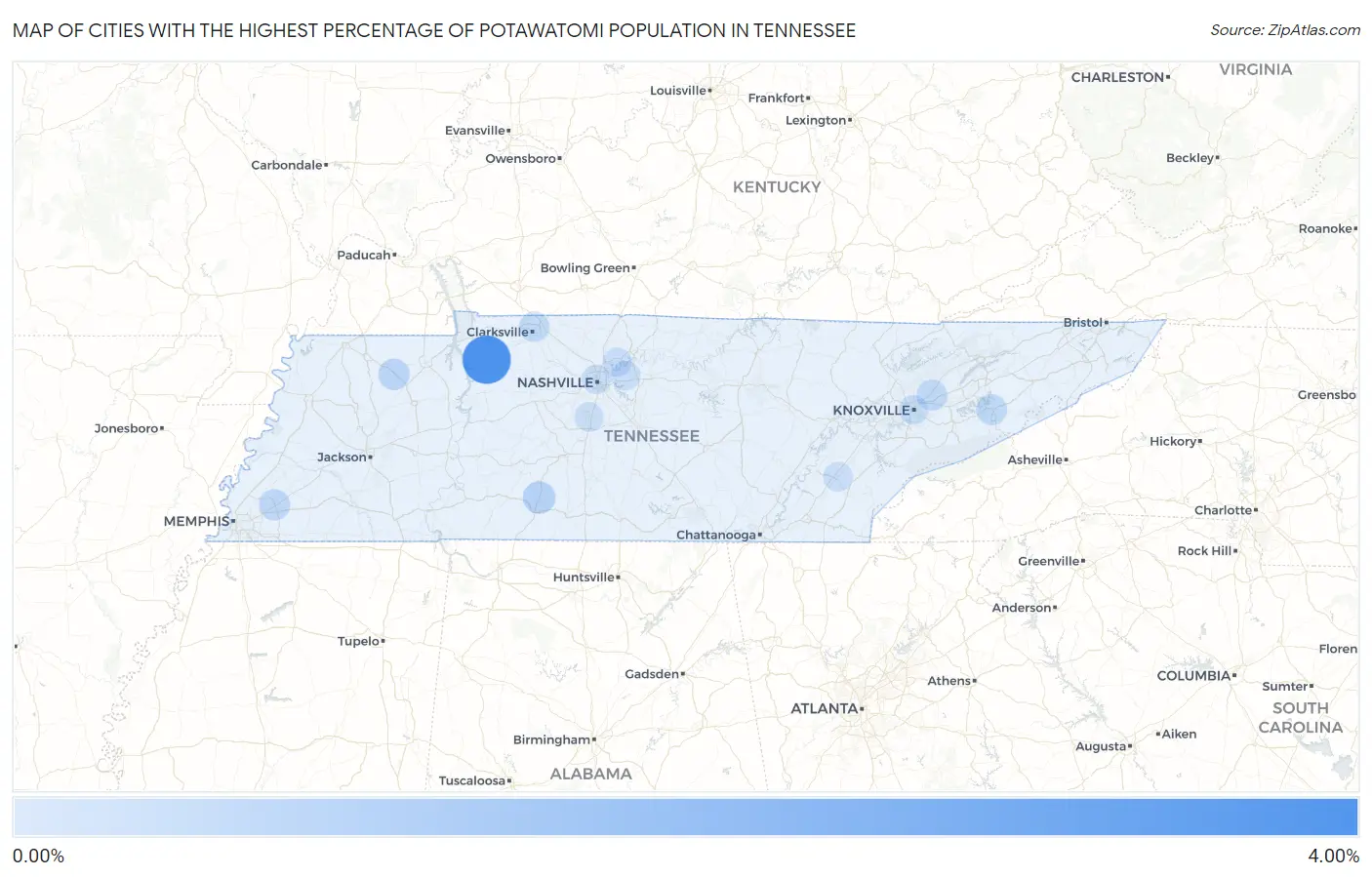 Cities with the Highest Percentage of Potawatomi Population in Tennessee Map