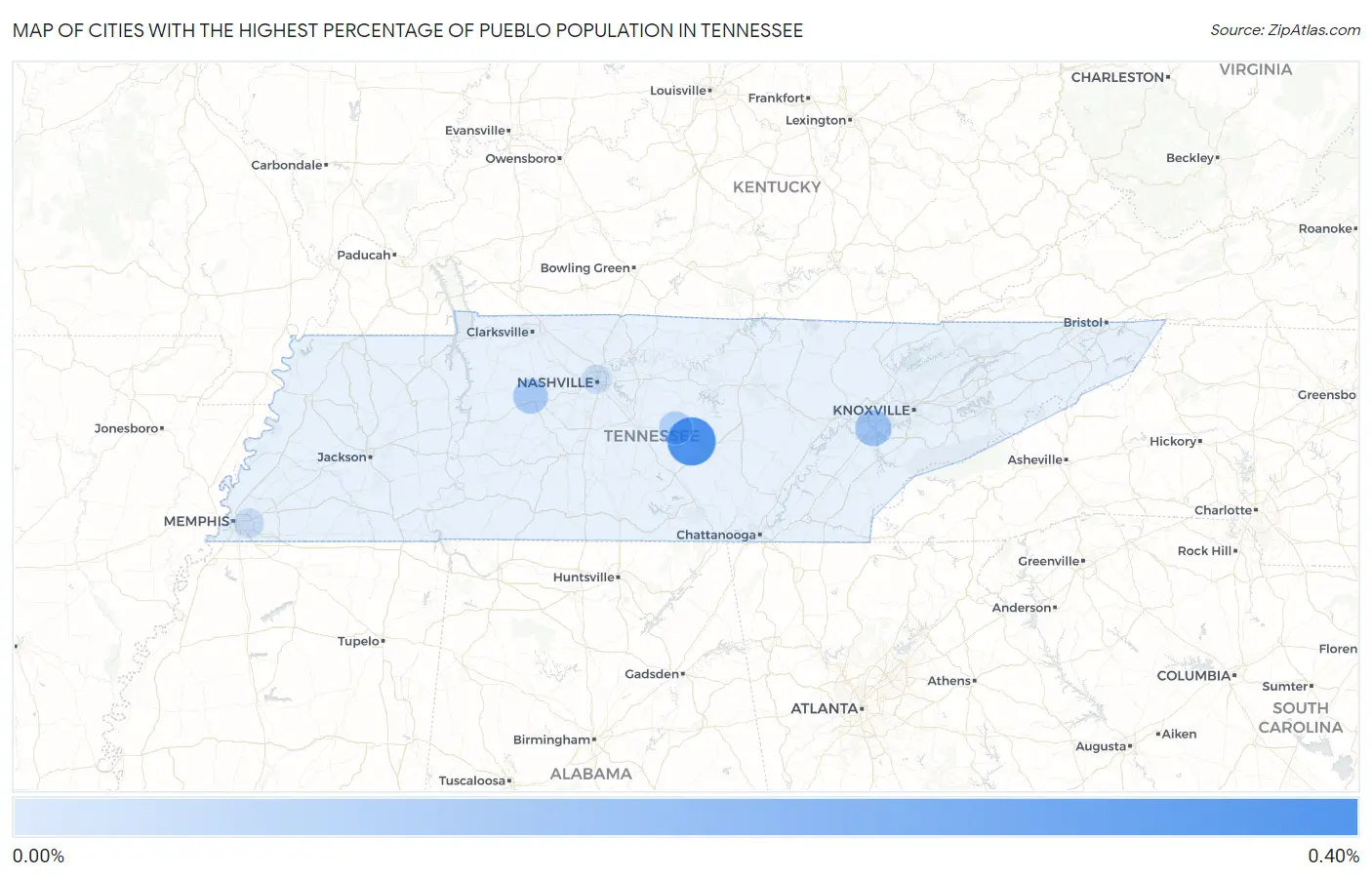 Cities with the Highest Percentage of Pueblo Population in Tennessee Map