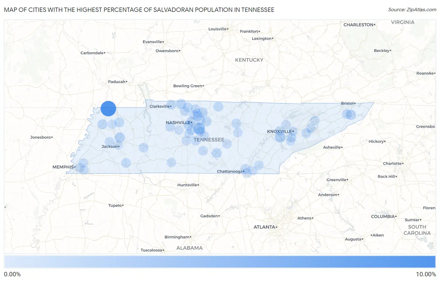 Cities with the Highest Percentage of Salvadoran Population in Tennessee Map