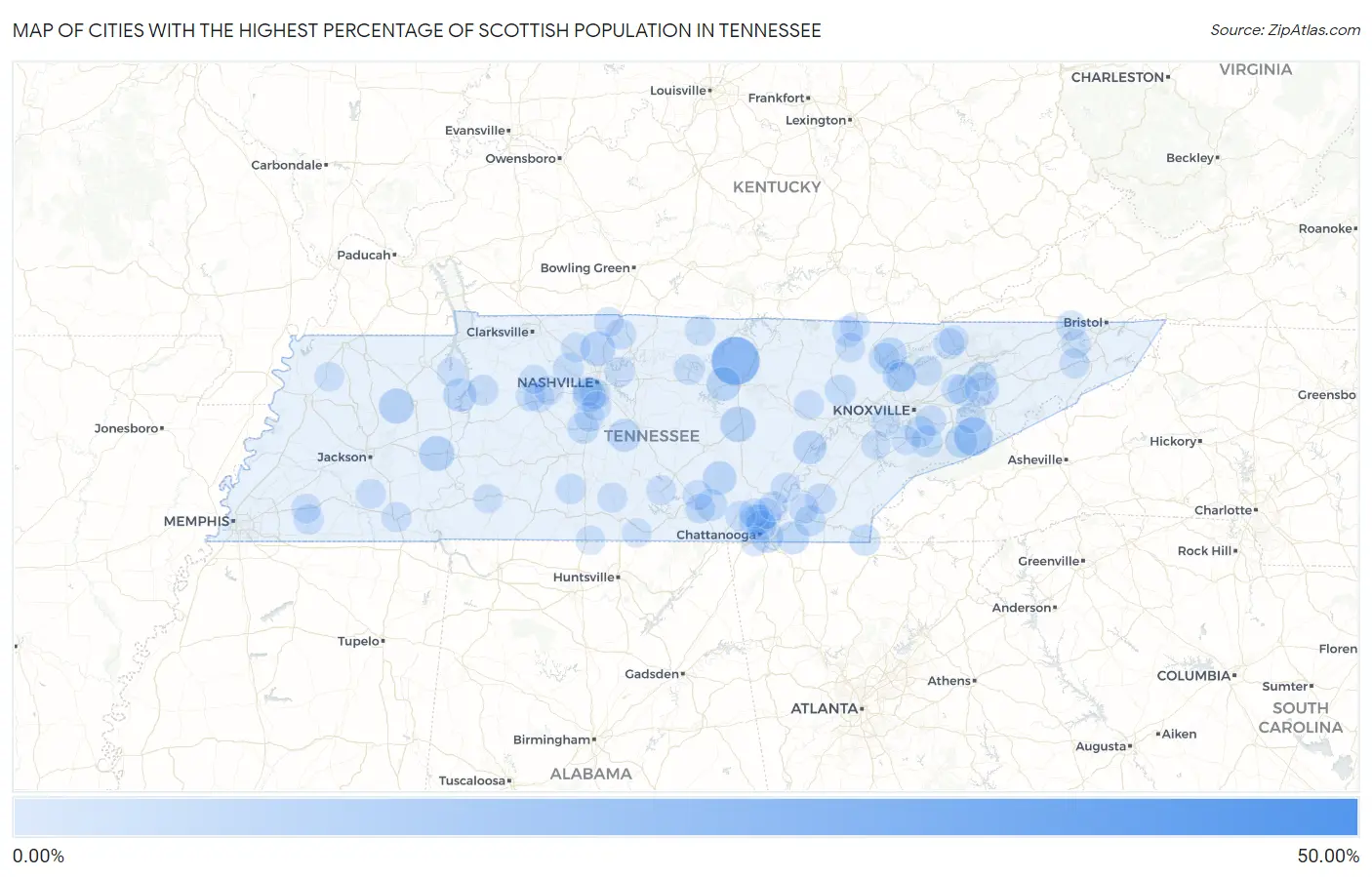 Cities with the Highest Percentage of Scottish Population in Tennessee Map