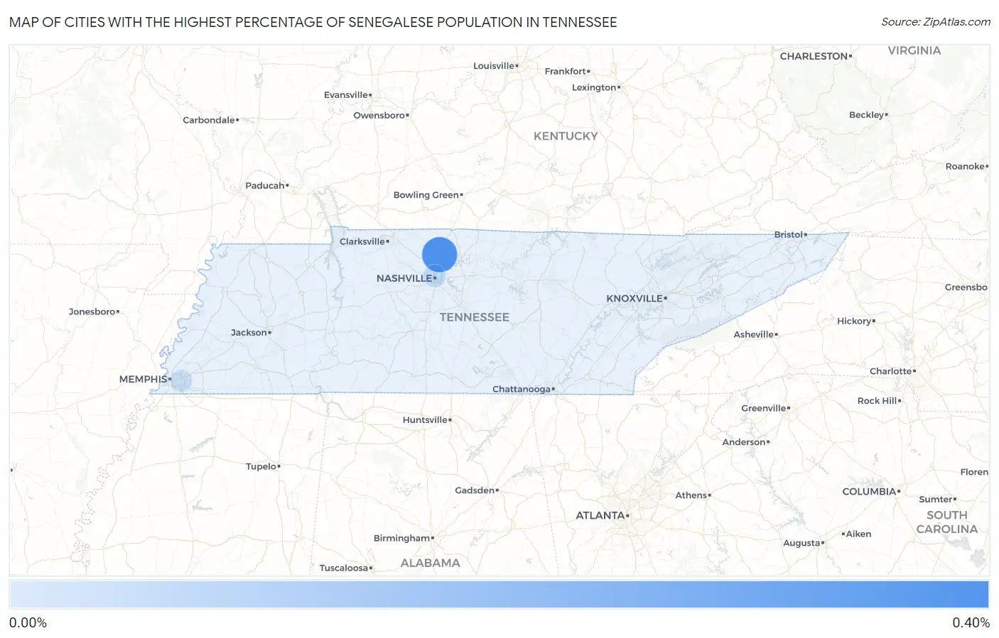 Cities with the Highest Percentage of Senegalese Population in Tennessee Map