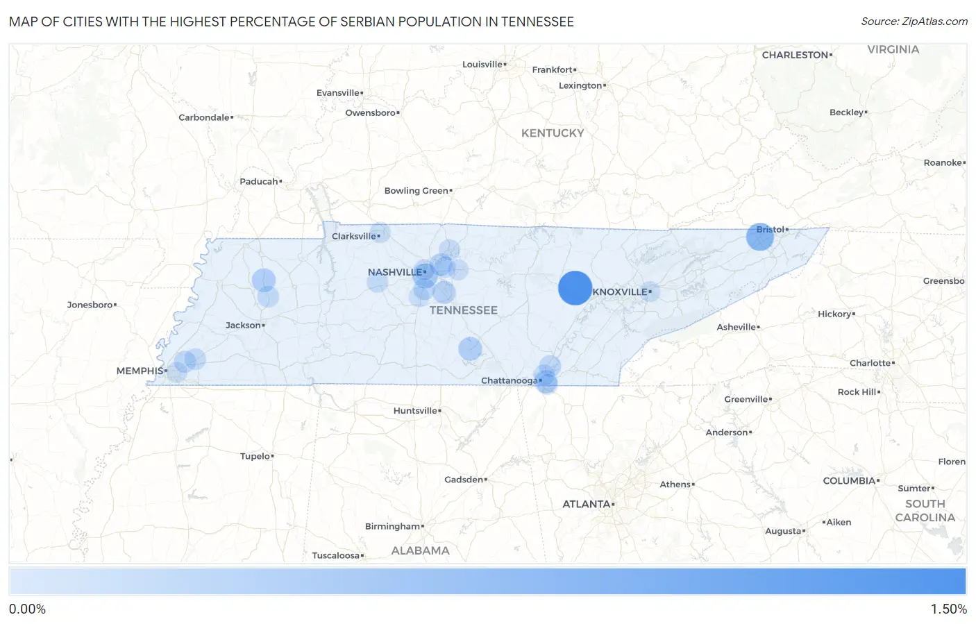 Cities with the Highest Percentage of Serbian Population in Tennessee Map