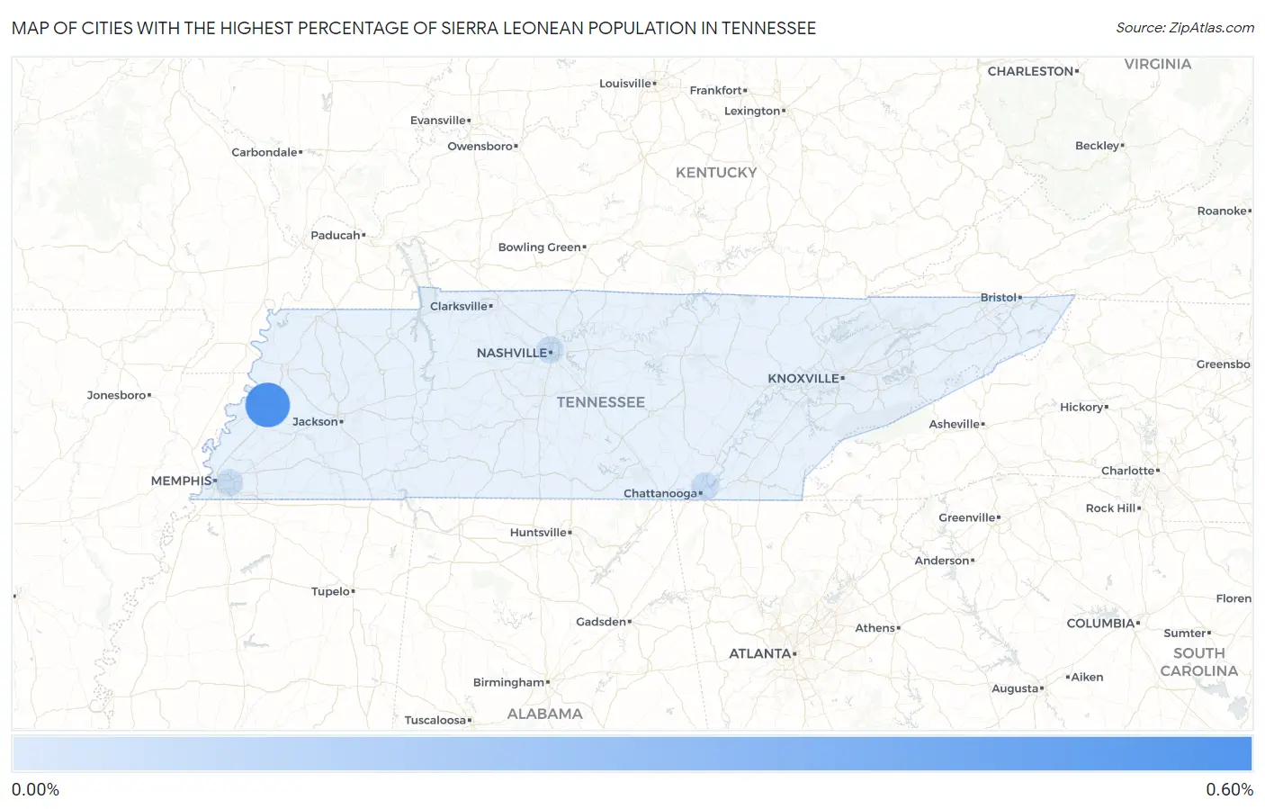 Cities with the Highest Percentage of Sierra Leonean Population in Tennessee Map