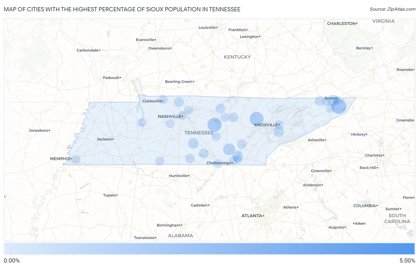 Cities with the Highest Percentage of Sioux Population in Tennessee Map