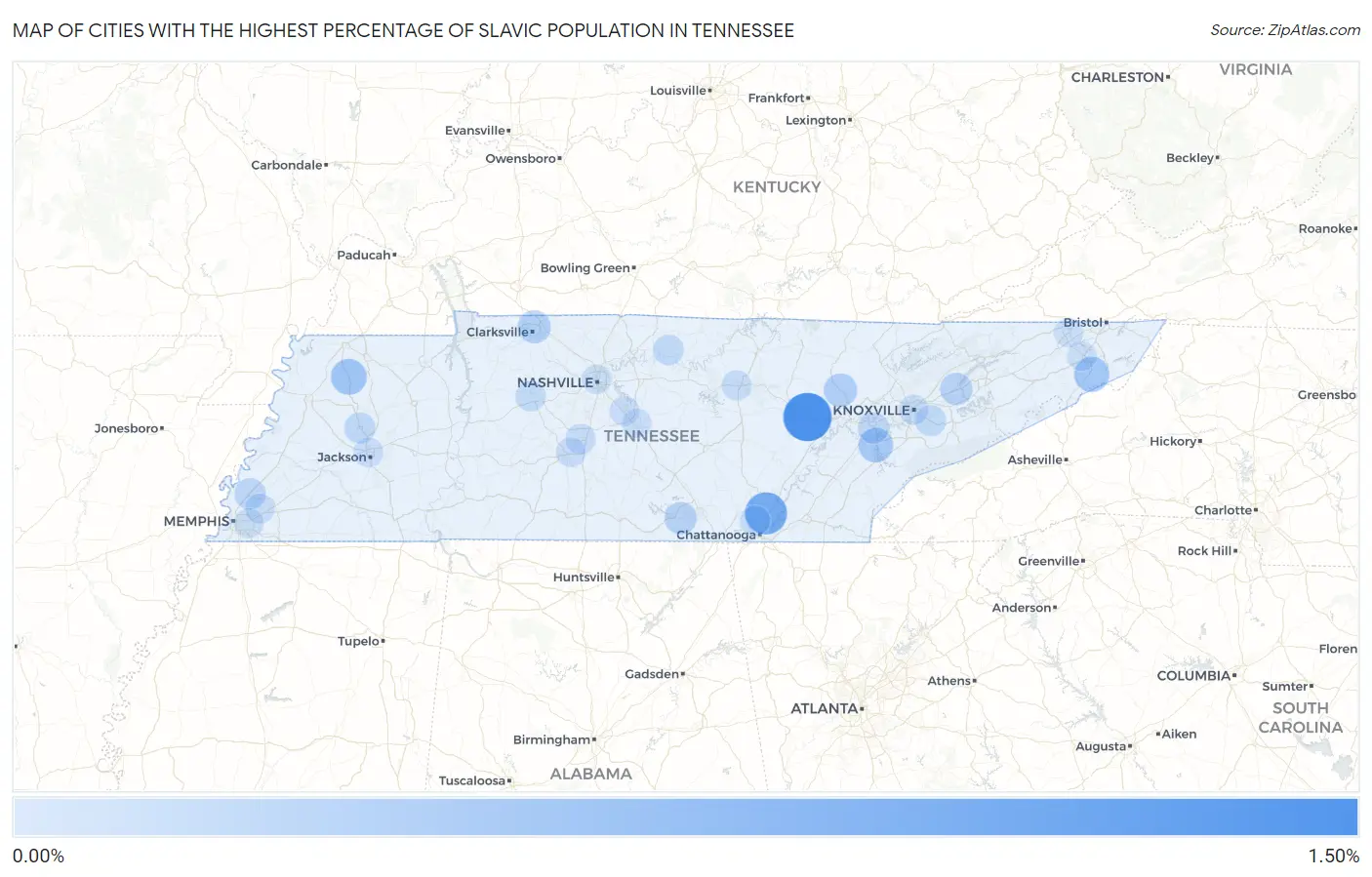 Cities with the Highest Percentage of Slavic Population in Tennessee Map