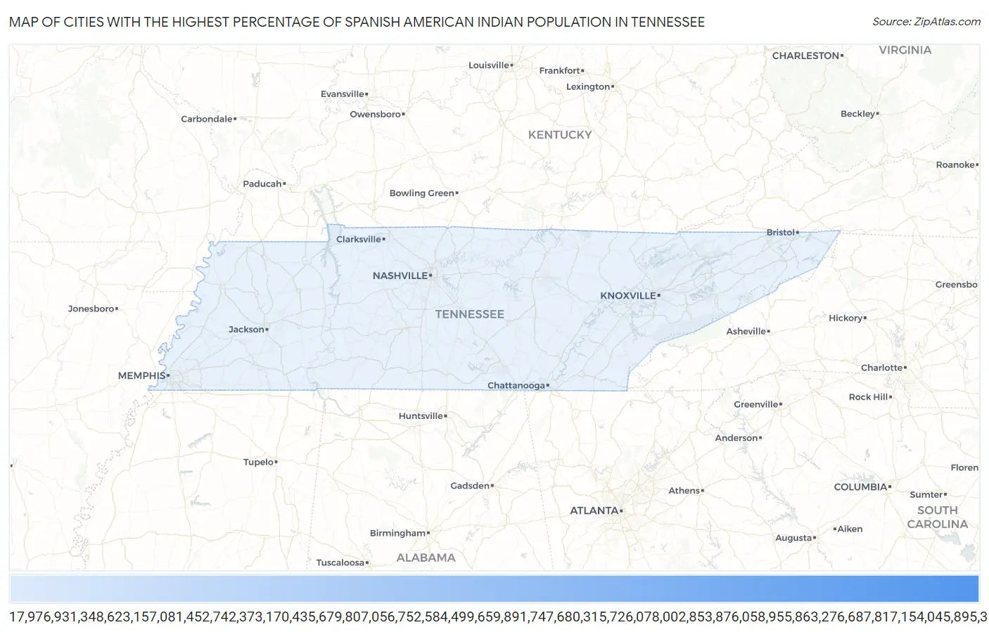 Cities with the Highest Percentage of Spanish American Indian Population in Tennessee Map