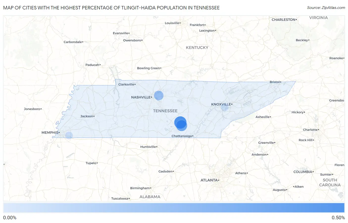 Cities with the Highest Percentage of Tlingit-Haida Population in Tennessee Map
