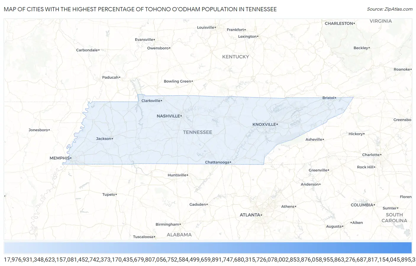 Cities with the Highest Percentage of Tohono O'Odham Population in Tennessee Map