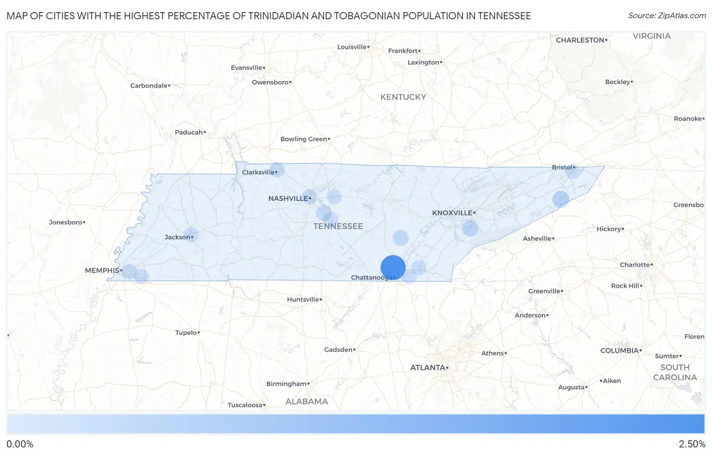 Cities with the Highest Percentage of Trinidadian and Tobagonian Population in Tennessee Map