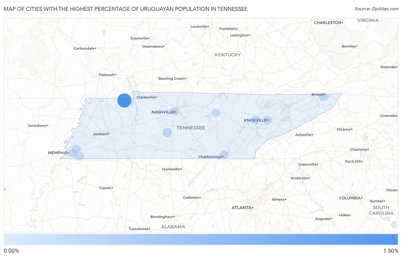 Cities with the Highest Percentage of Uruguayan Population in Tennessee Map