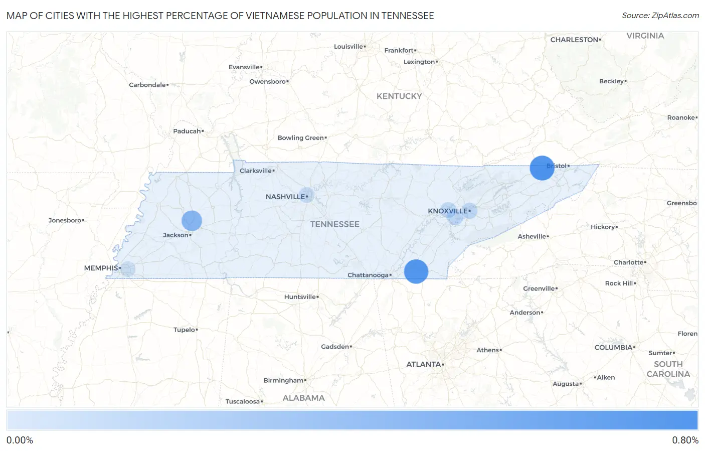 Cities with the Highest Percentage of Vietnamese Population in Tennessee Map