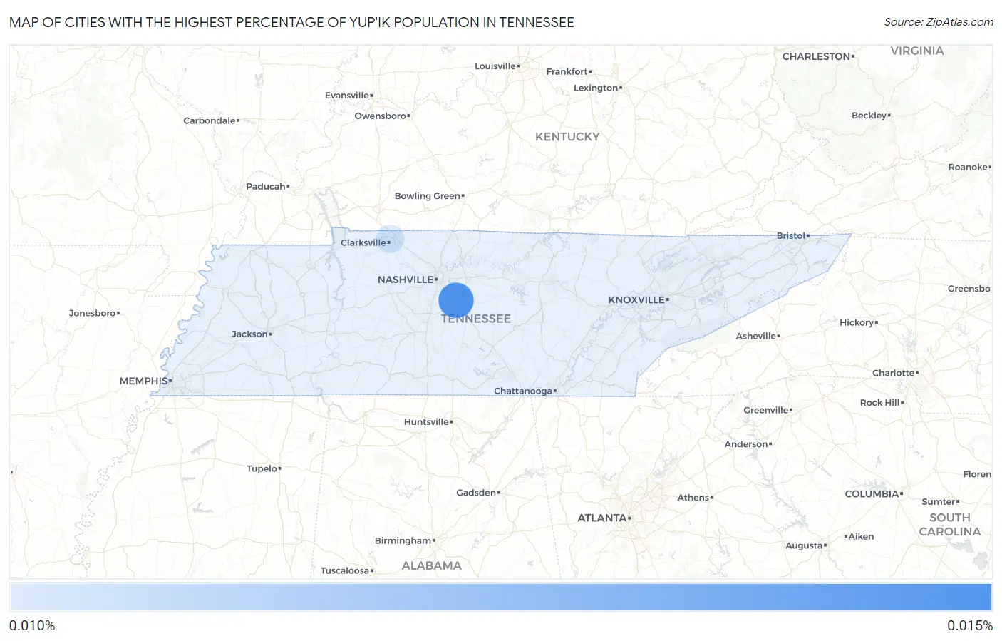 Cities with the Highest Percentage of Yup'ik Population in Tennessee Map