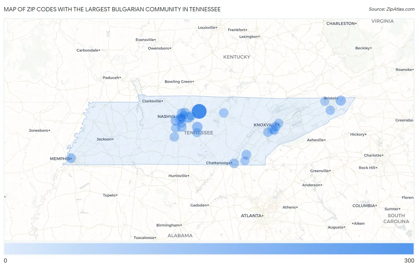 Zip Codes with the Largest Bulgarian Community in Tennessee Map