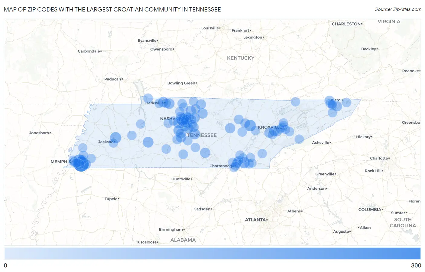 Zip Codes with the Largest Croatian Community in Tennessee Map