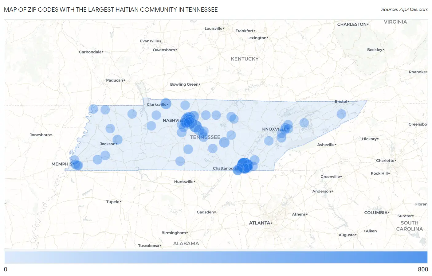 Zip Codes with the Largest Haitian Community in Tennessee Map