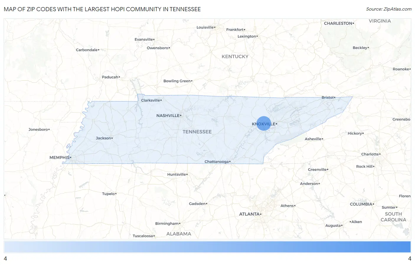 Zip Codes with the Largest Hopi Community in Tennessee Map