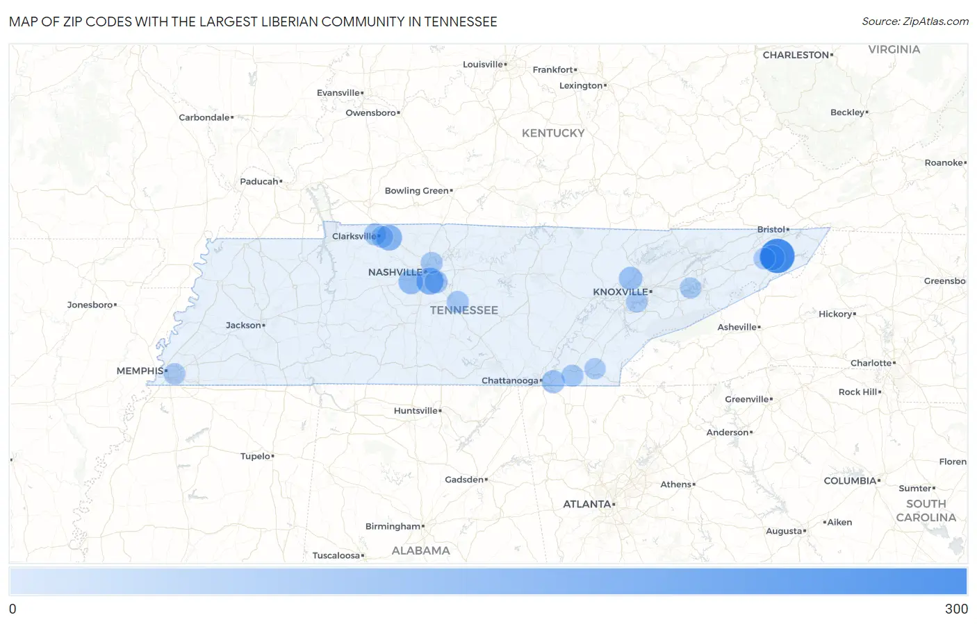 Zip Codes with the Largest Liberian Community in Tennessee Map