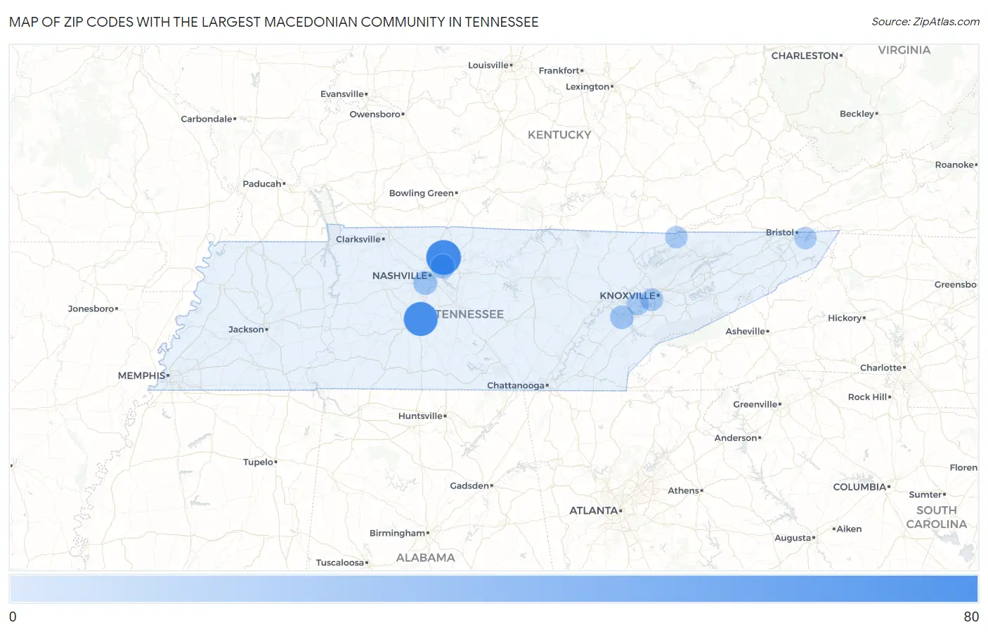 Zip Codes with the Largest Macedonian Community in Tennessee Map