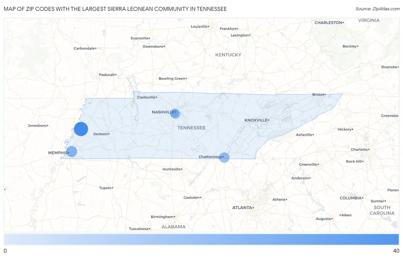 Zip Codes with the Largest Sierra Leonean Community in Tennessee Map