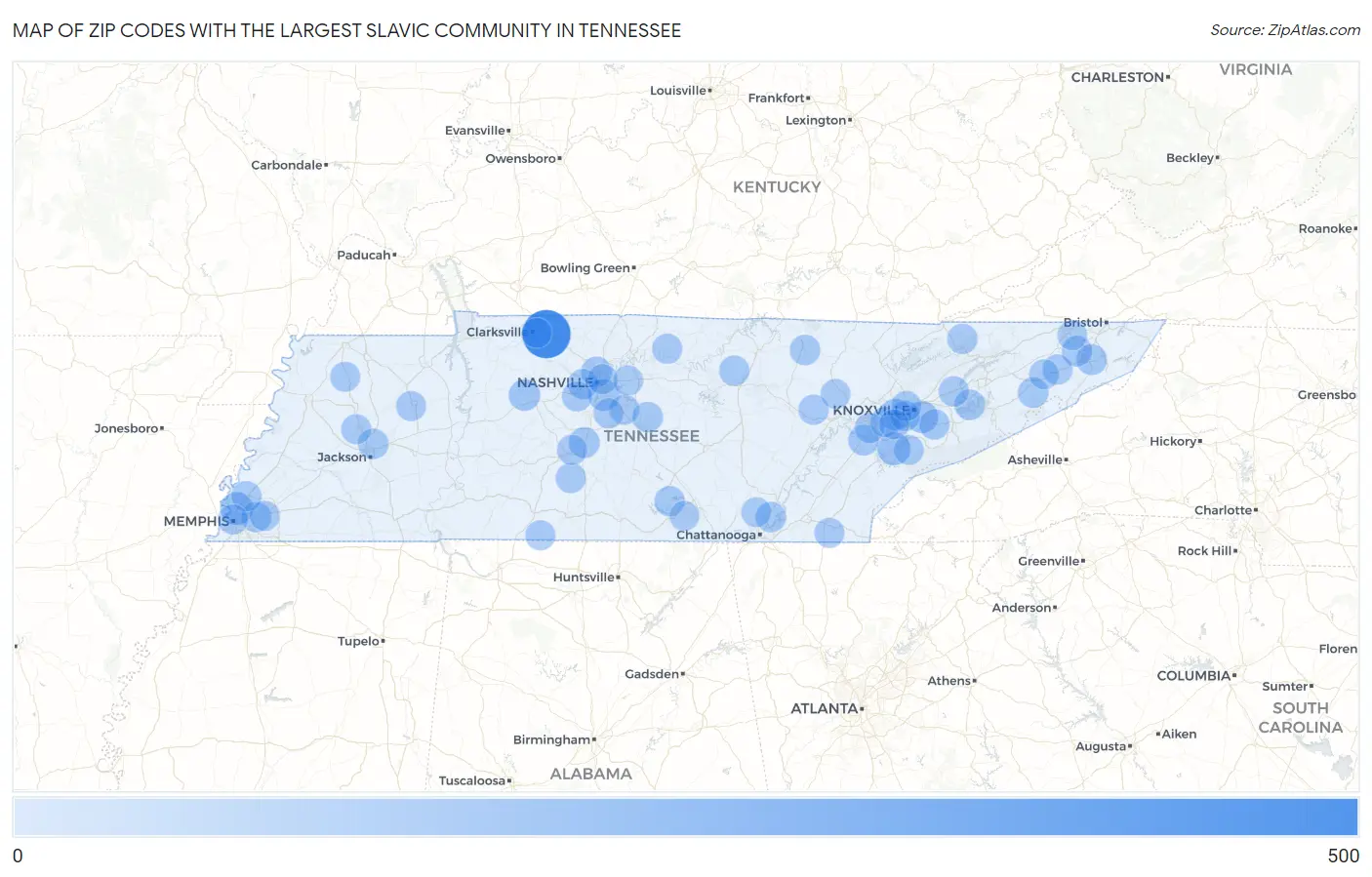 Zip Codes with the Largest Slavic Community in Tennessee Map
