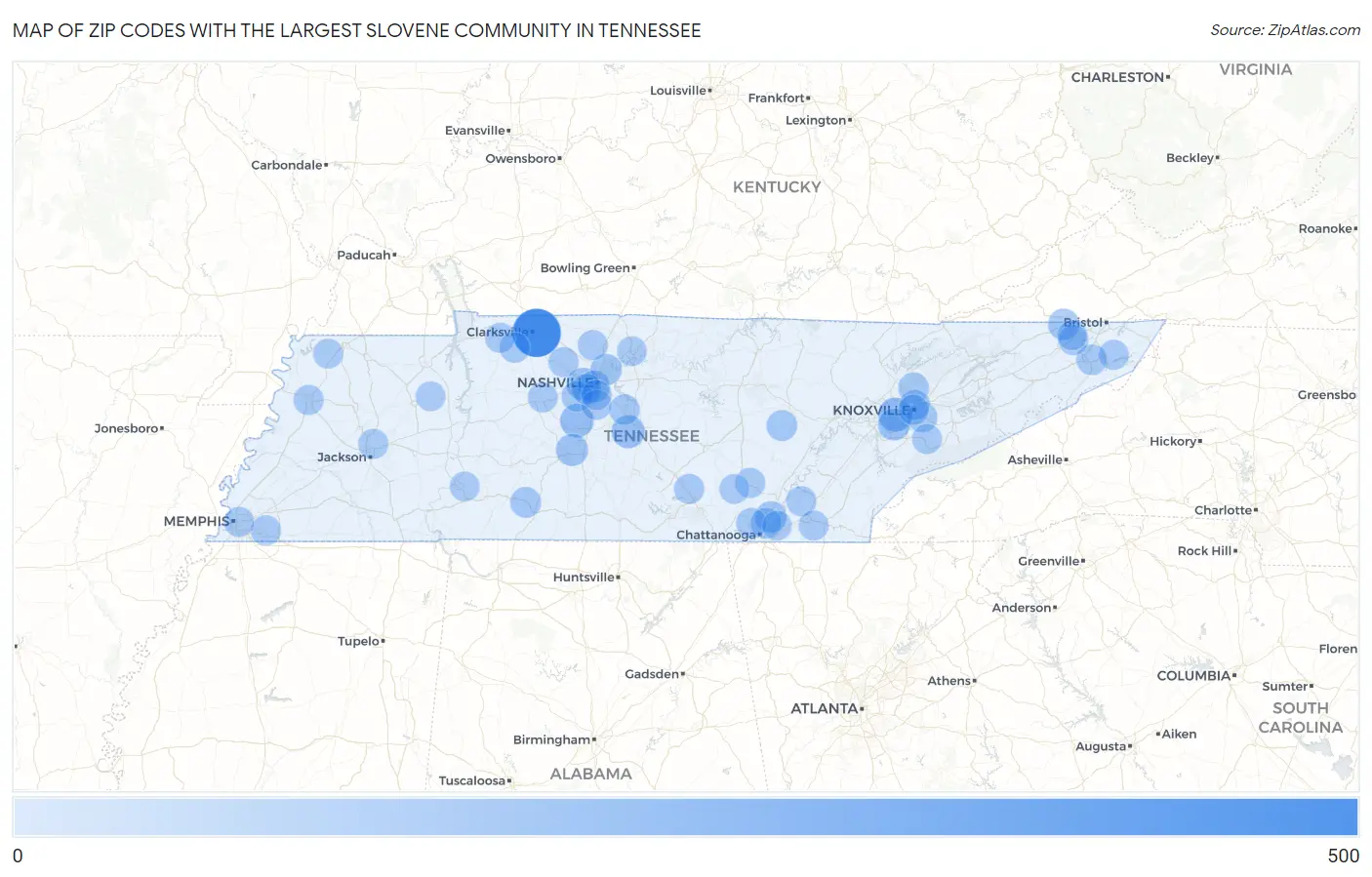 Zip Codes with the Largest Slovene Community in Tennessee Map