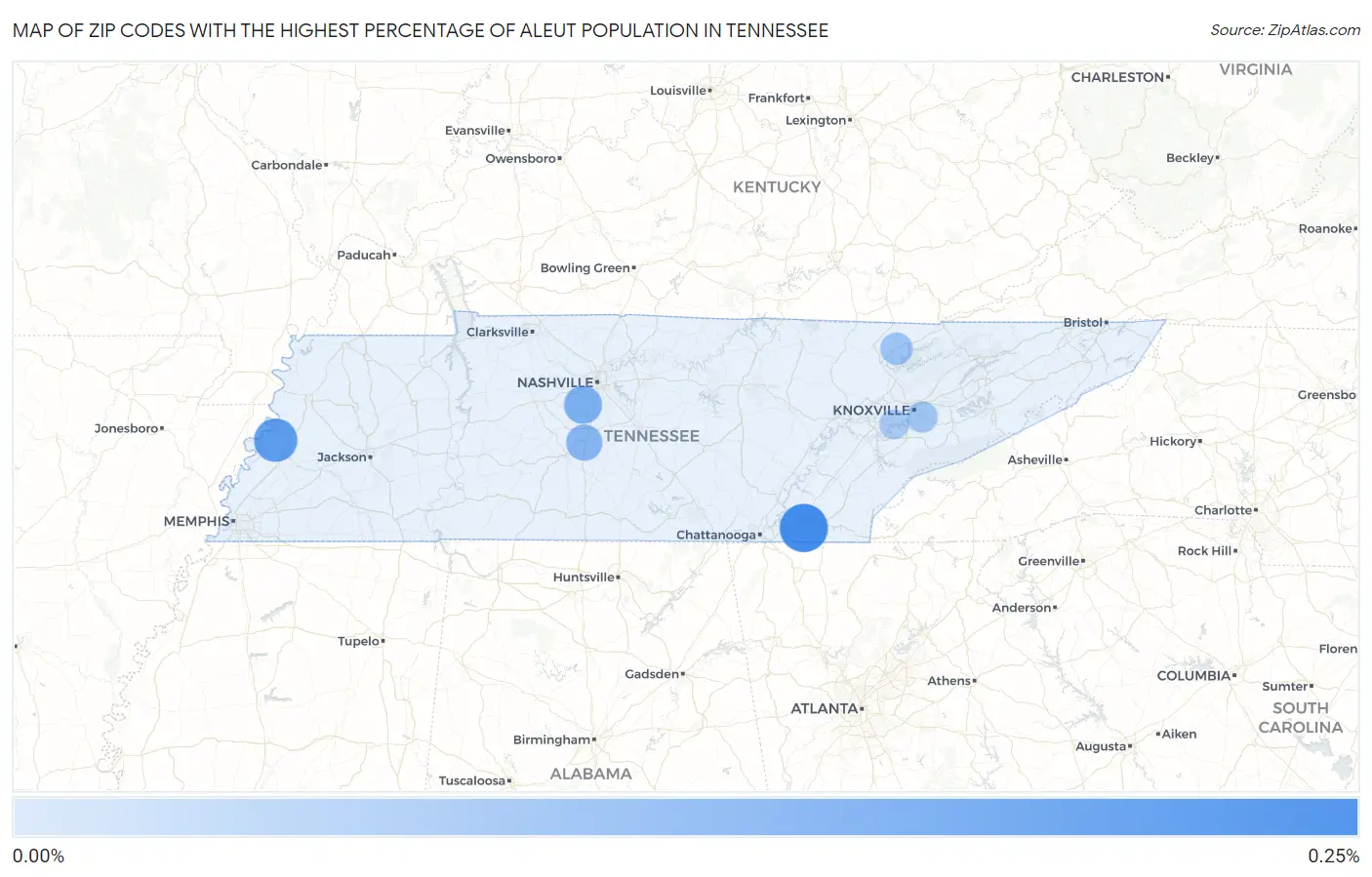 Zip Codes with the Highest Percentage of Aleut Population in Tennessee Map