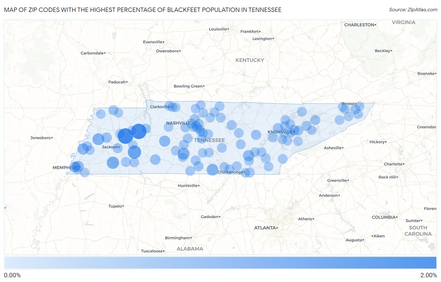 Zip Codes with the Highest Percentage of Blackfeet Population in Tennessee Map