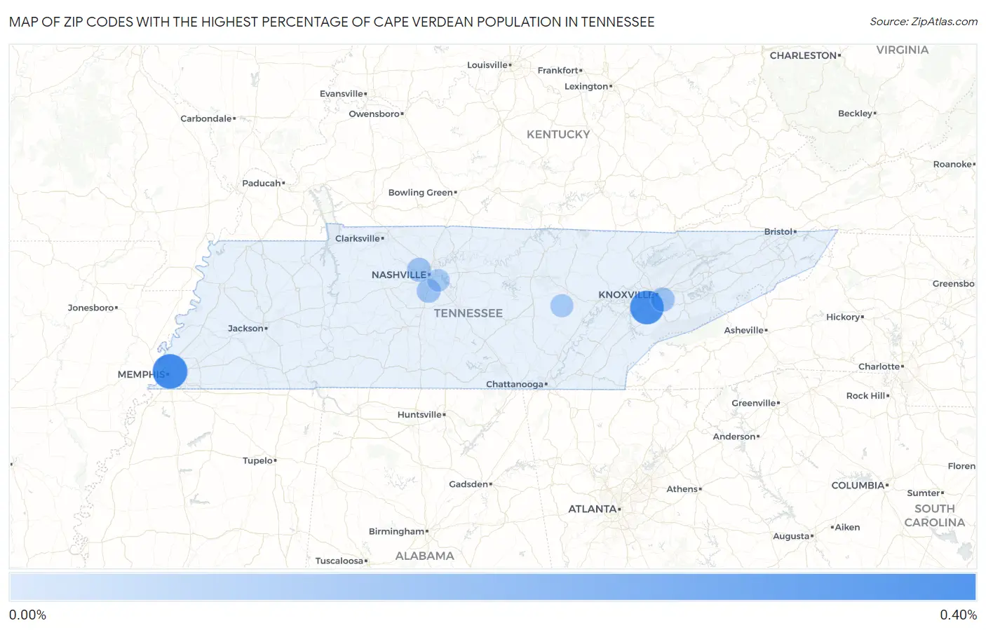 Zip Codes with the Highest Percentage of Cape Verdean Population in Tennessee Map