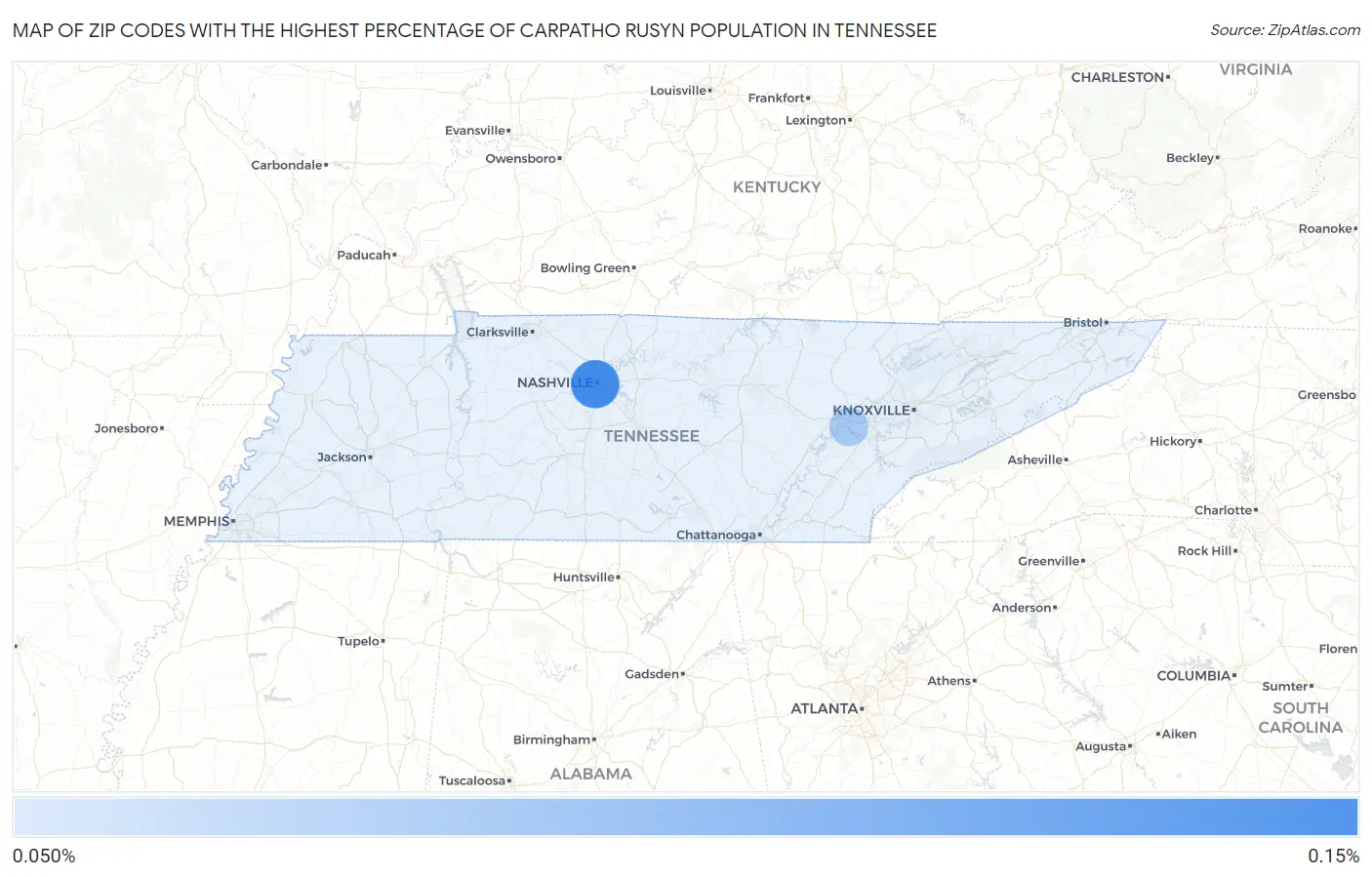 Zip Codes with the Highest Percentage of Carpatho Rusyn Population in Tennessee Map