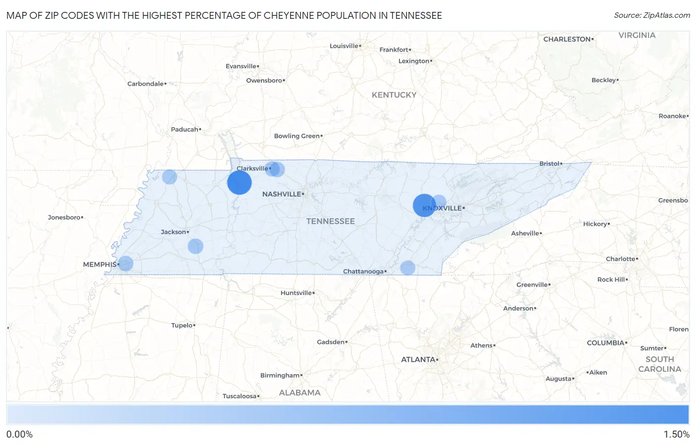 Zip Codes with the Highest Percentage of Cheyenne Population in Tennessee Map