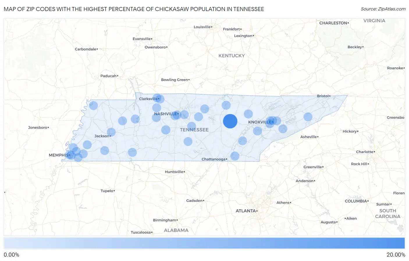 Zip Codes with the Highest Percentage of Chickasaw Population in Tennessee Map