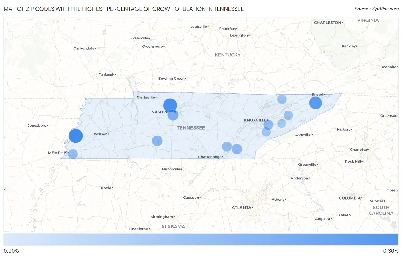 Zip Codes with the Highest Percentage of Crow Population in Tennessee Map