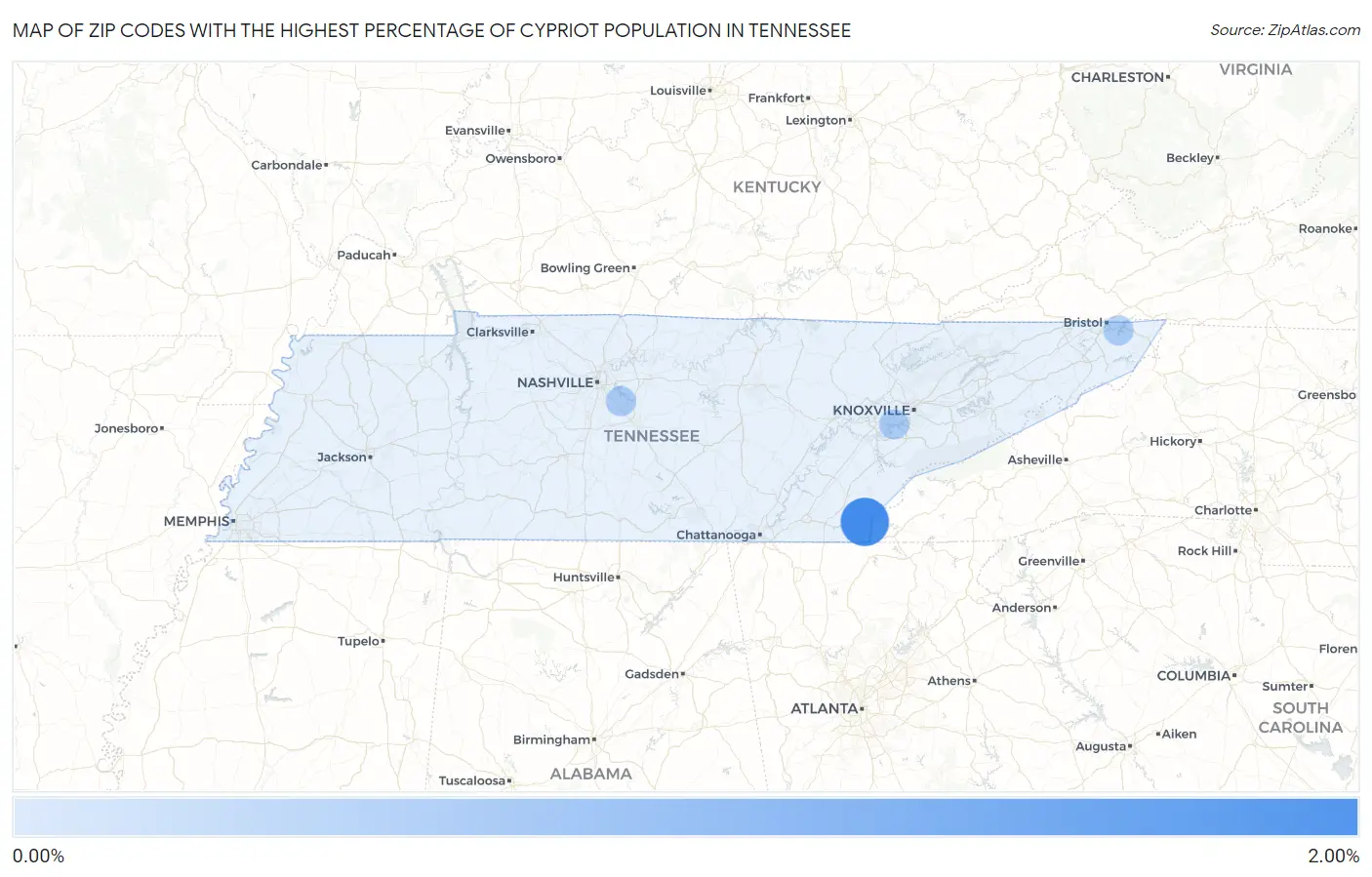 Zip Codes with the Highest Percentage of Cypriot Population in Tennessee Map