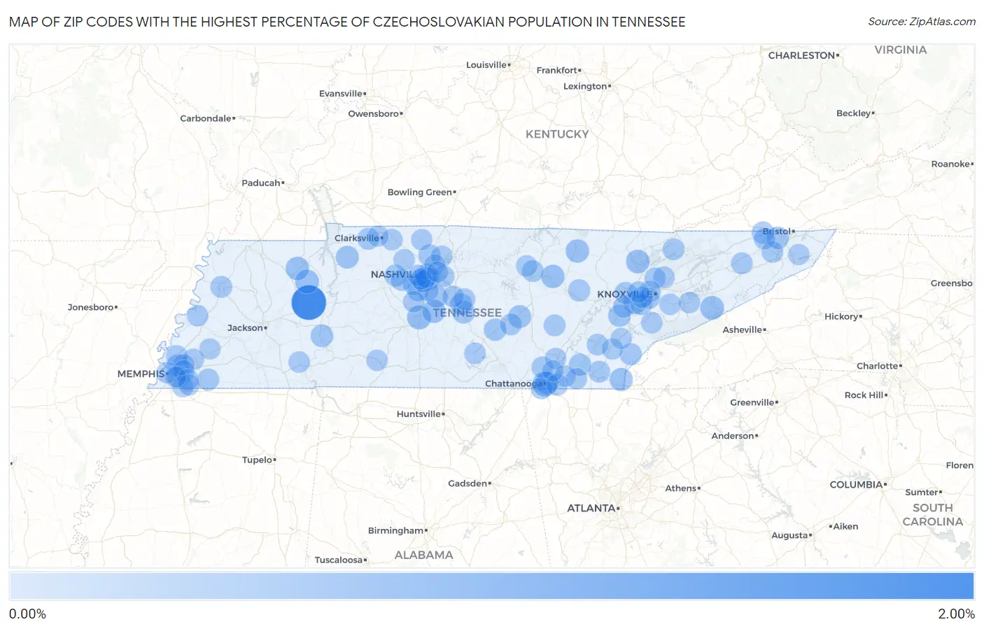 Zip Codes with the Highest Percentage of Czechoslovakian Population in Tennessee Map