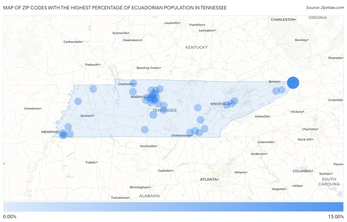 Zip Codes with the Highest Percentage of Ecuadorian Population in Tennessee Map
